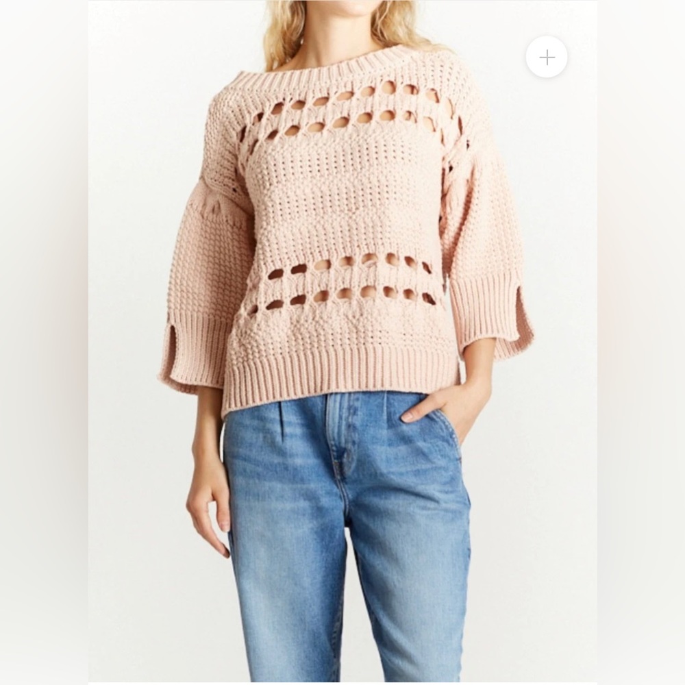 OAT Cable Knit Multi Weave 3/4 sleeve Sweater Top‎